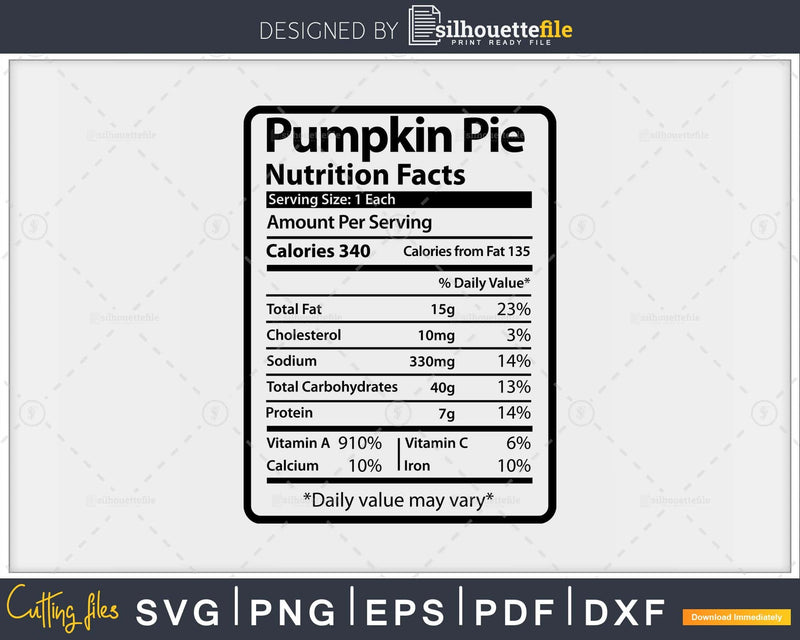 Pumpkin Pie Nutrition Facts Funny Thanksgiving Christmas