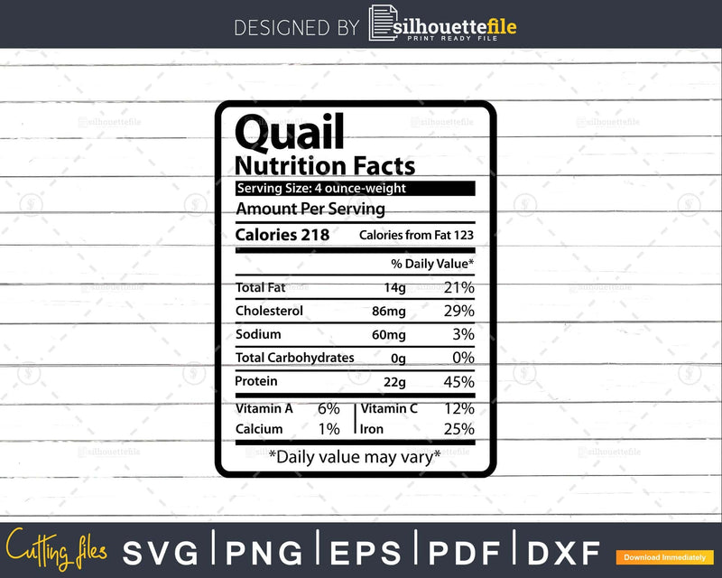 Quail Nutrition Facts Funny Thanksgiving Christmas Svg Png