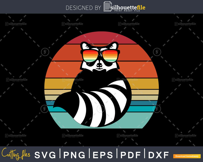 Raccoon Retro Style craft cut svg png digital cutting file