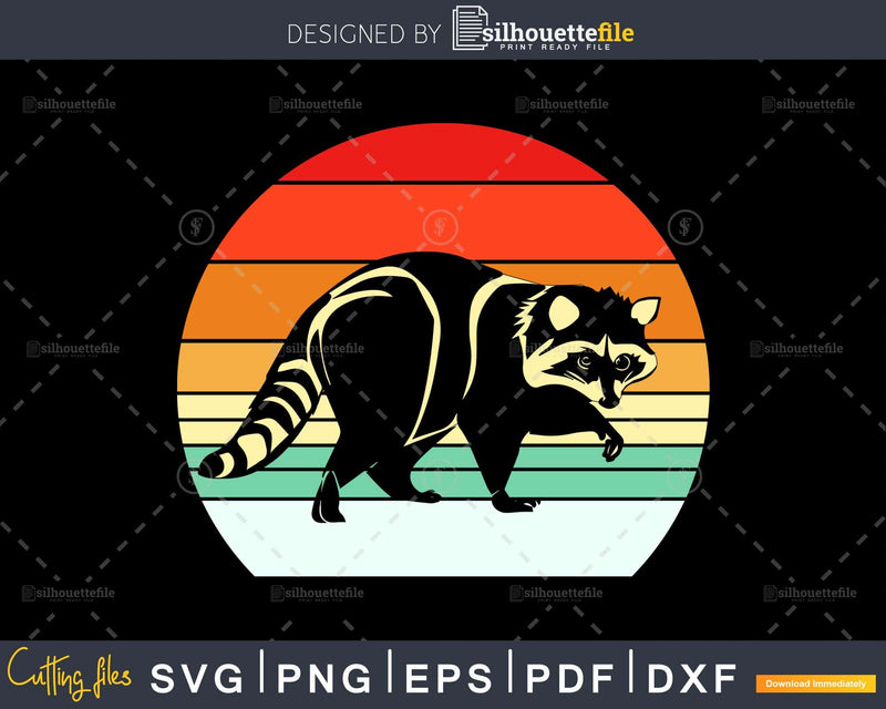 Raccoon Retro vintage Style cut svg png design cutting files