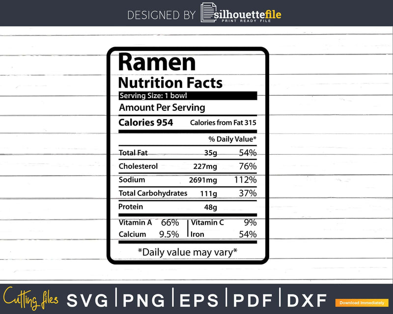 Ramen Nutrition Facts Funny Thanksgiving Christmas Svg Png