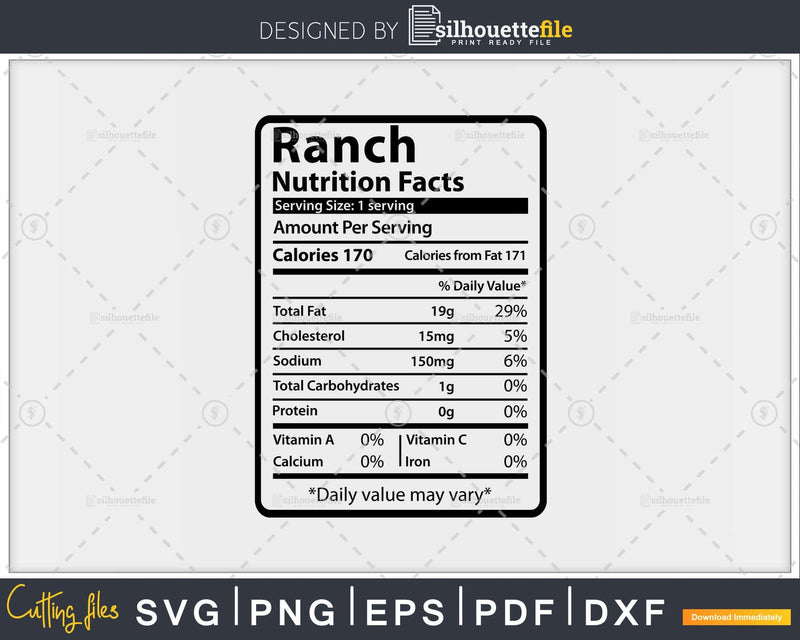 Ranch Nutrition Facts Funny Thanksgiving Christmas Svg Png