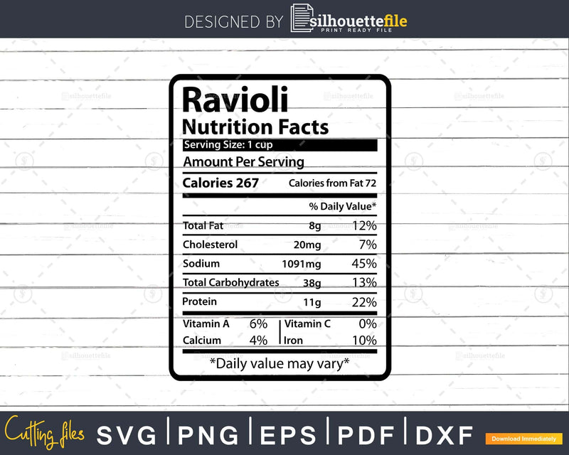 Ravioli Nutrition Facts Funny Thanksgiving Christmas Svg