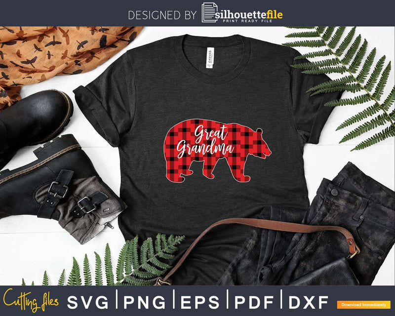 Red Plaid Great Grandma Bear Svg Png Silhouette Files