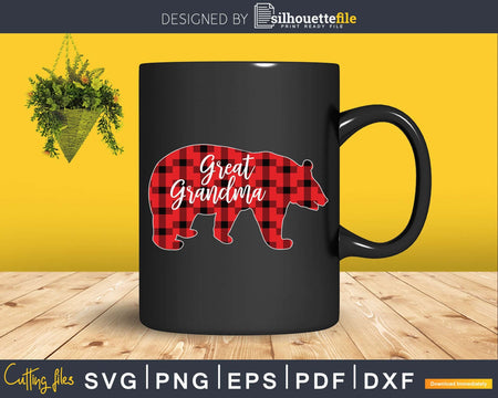 Red Plaid Great Grandma Bear Svg Png Silhouette Files