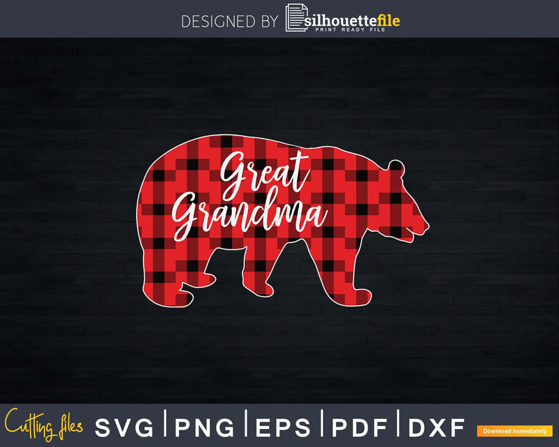 Red Plaid Great Grandma Bear Svg Png Silhouette Files