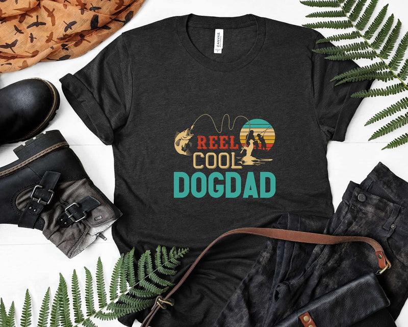 Reel Cool Dog Dad Retro Fishing Png Svg T-shirt Design