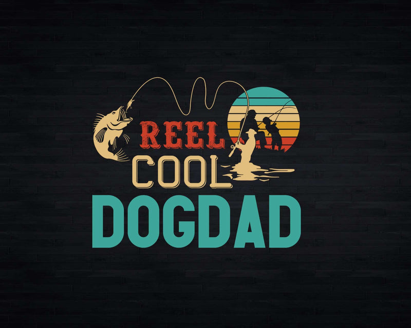 Reel Cool Dog Dad Retro Fishing Png Svg T-shirt Design