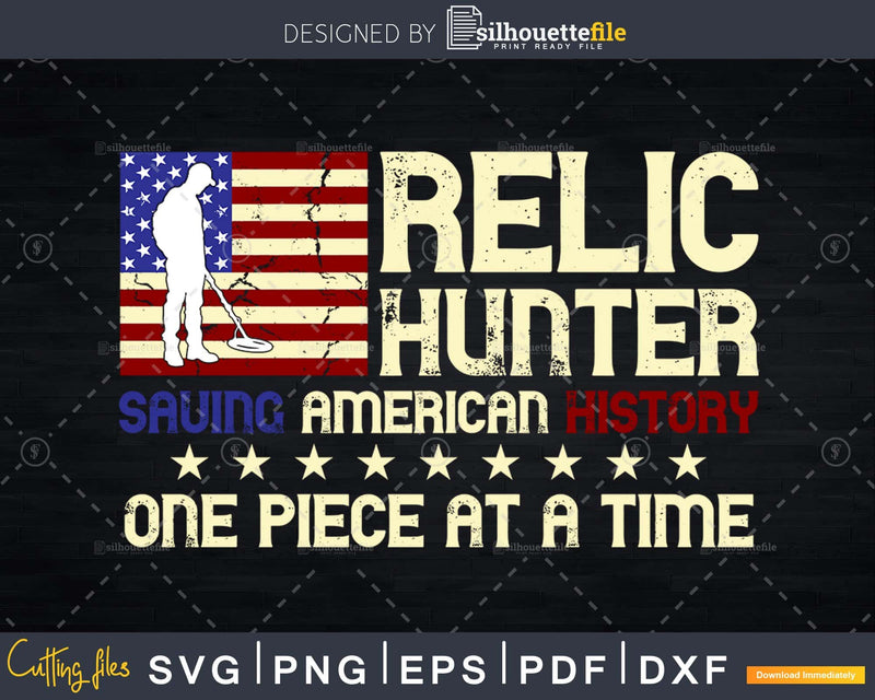 Relic Hunter Metal Detector Treasure Hunting US Flag Svg