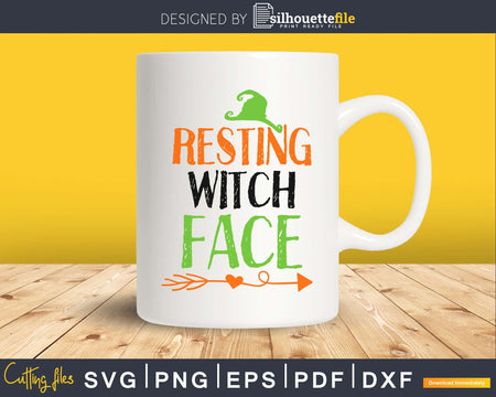resting witch face Halloween silhouette svg craft cut files