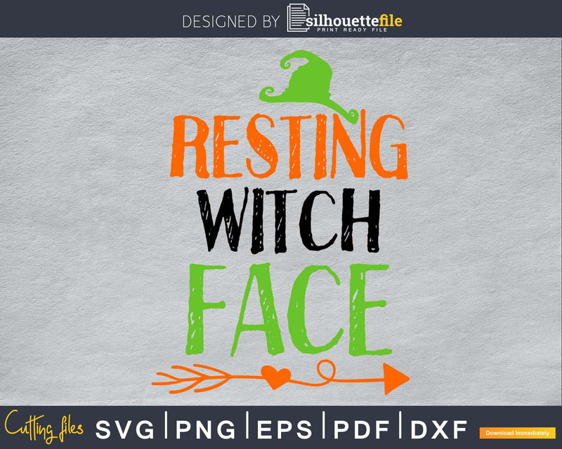 resting witch face Halloween silhouette svg craft cut files