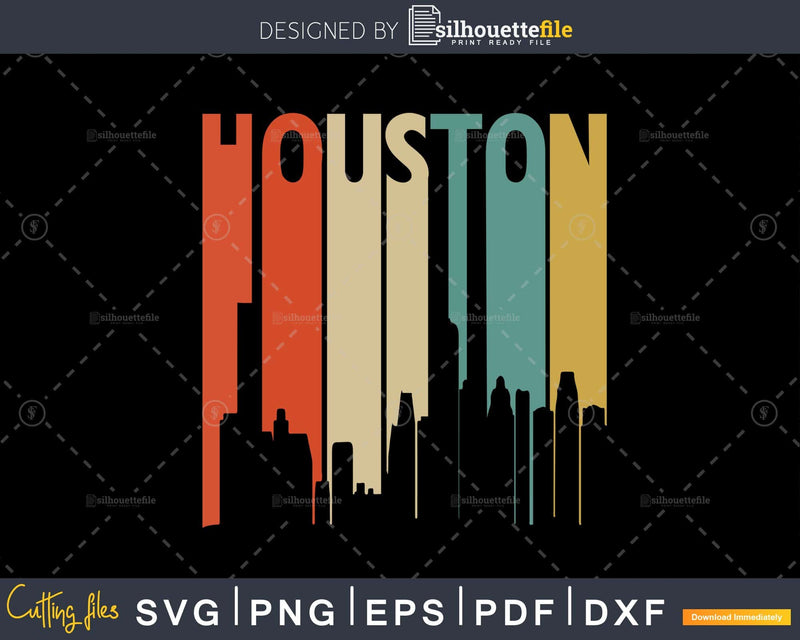 Retro 1970’s Style Houston Texas Skyline svg cut file design