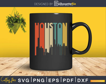 Retro 1970’s Style Houston Texas Skyline svg cut file design