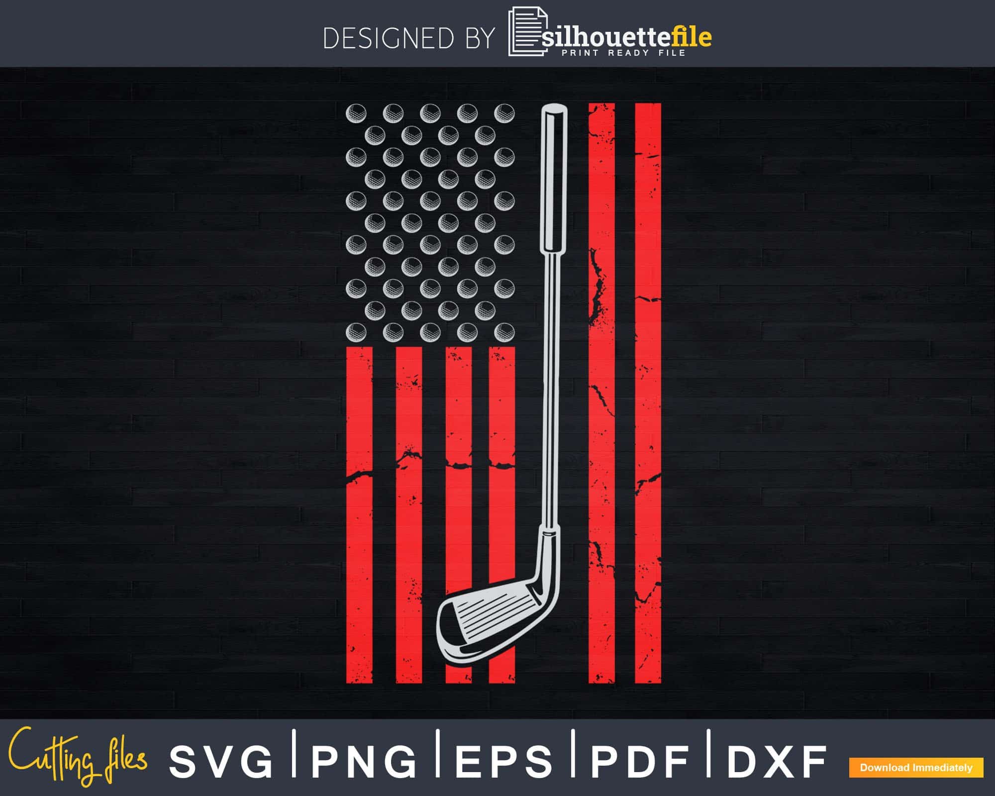 Retro American Flag Golfer Svg Dxf Cricut Cut Files | Silhouettefile