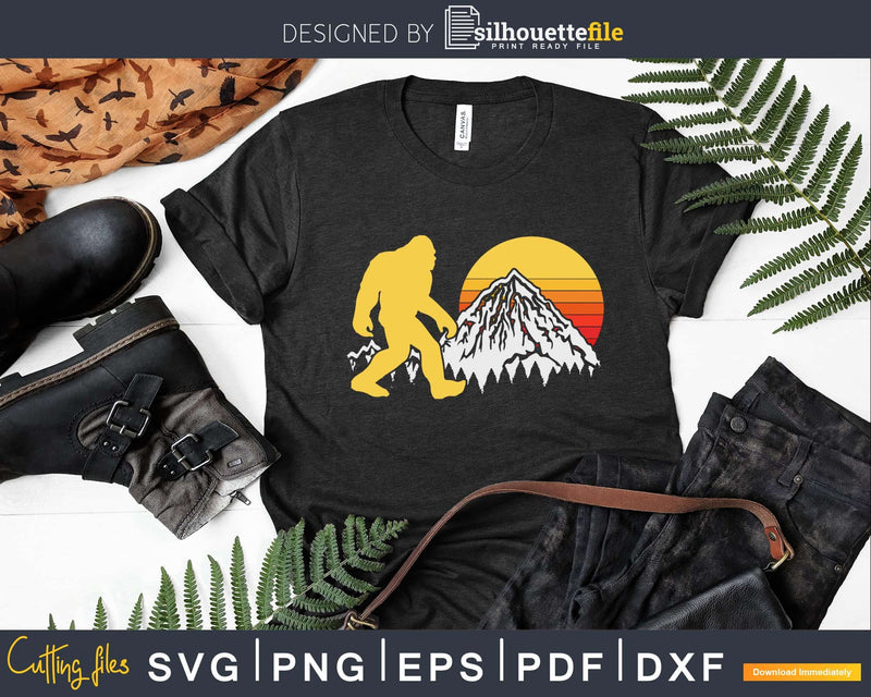 Retro Bigfoot Silhouette Mountain Sun Believe Svg Shirt