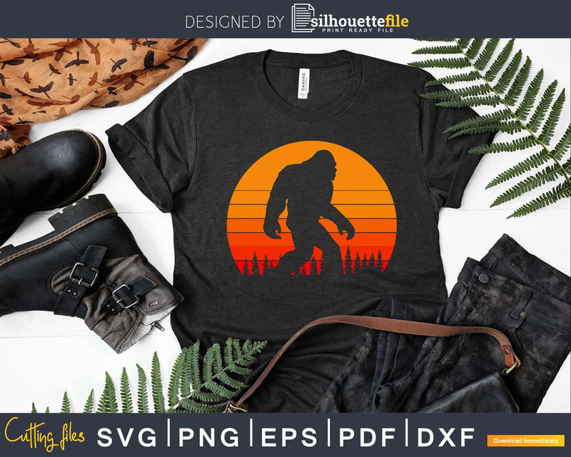 Retro Bigfoot Silhouette Sun Believe Original Svg Shirt