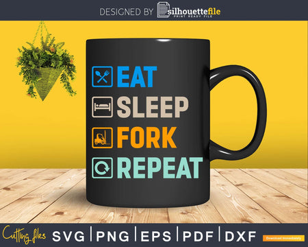 Retro Forklift Operator Eat Sleep Fork Repeat Svg Dxf