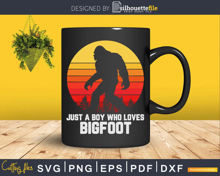 Retro Just A Boy Who Loves Bigfoot Svg Shirt Design Digital