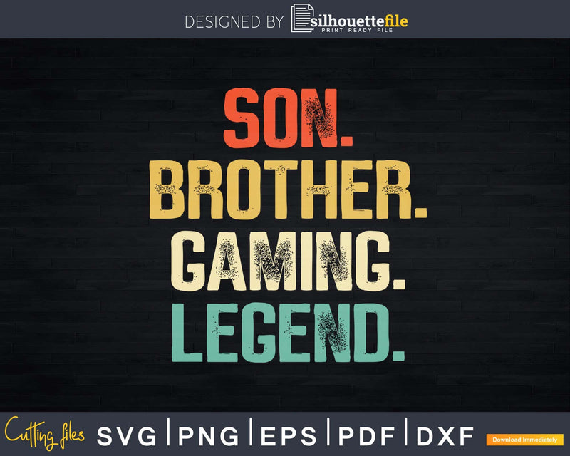 Retro Lettering Son Brother Gaming Legend Svg T-Shirt