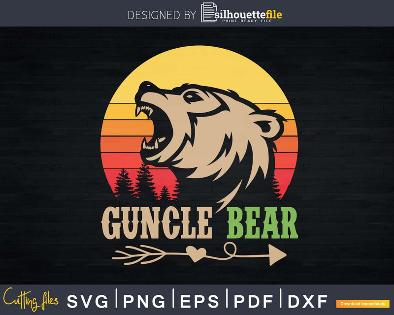 Retro LGBT Pride Guncle Bear Svg Uncle Gift Printable Cut