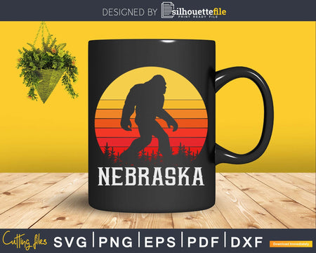 Retro Nebraska Bigfoot Silhouette Sun Believe Svg Shirt