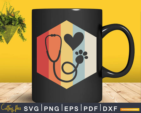 Retro Paw Print Stethoscope Veterinary Technician Svg T