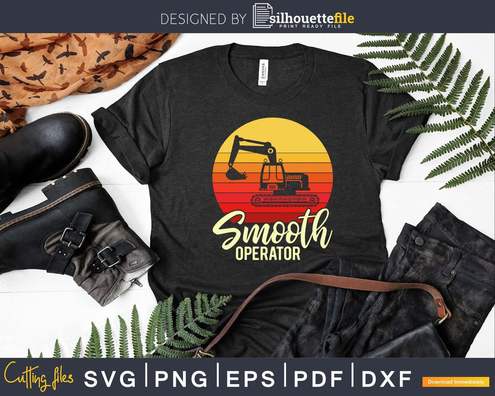 Retro Smooth Excavator Operator Svg Dxf Png Cut Files | SilhouetteFile
