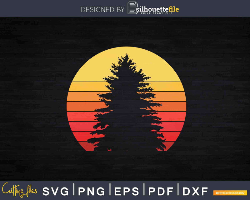 Retro Sun Minimalist Pine Tree Design Svg Cricut Files