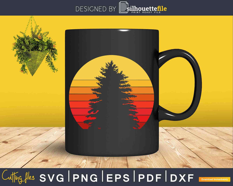 Retro Sun Minimalist Pine Tree Design Svg Cricut Files