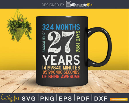 Retro Vintage 27 Years Old Classic 27th Birthday 324 Months