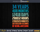 Retro Vintage 34 Years Old Classic 34th Birthday 408 Months