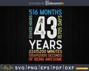 Retro Vintage 43 Years Old Classic 43rd Birthday 516 Months