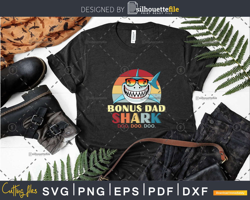 Retro Vintage Bonus Dad Shark Funny Birthday Shirt Svg Png
