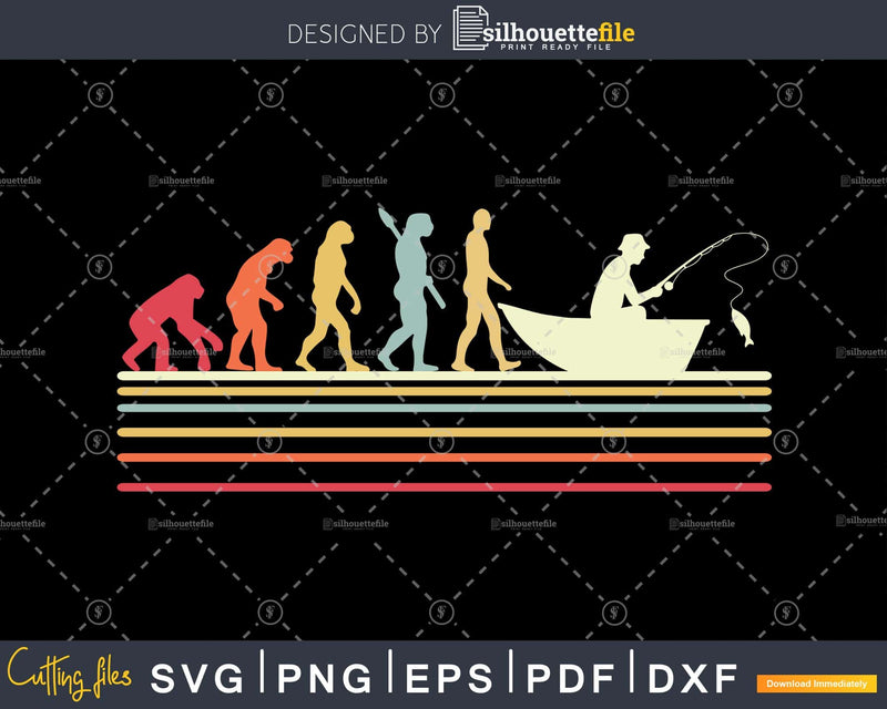 Retro vintage Fisherman Fishing Evolution cricut svg png