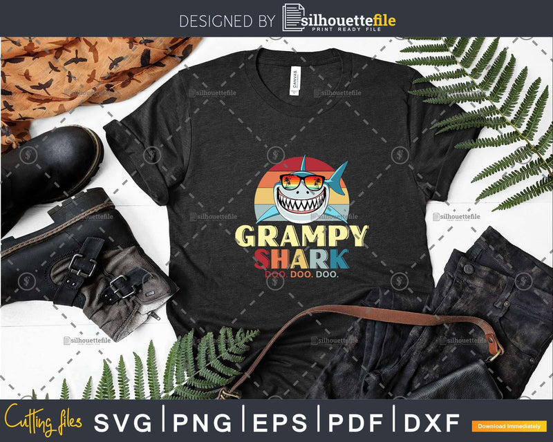 Retro Vintage Grampy Baby Shark Funny Birthday Shirt Svg