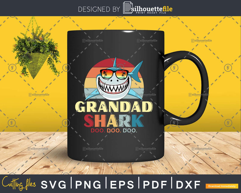 Retro Vintage Grandad Baby Shark Funny Birthday Shirt Svg