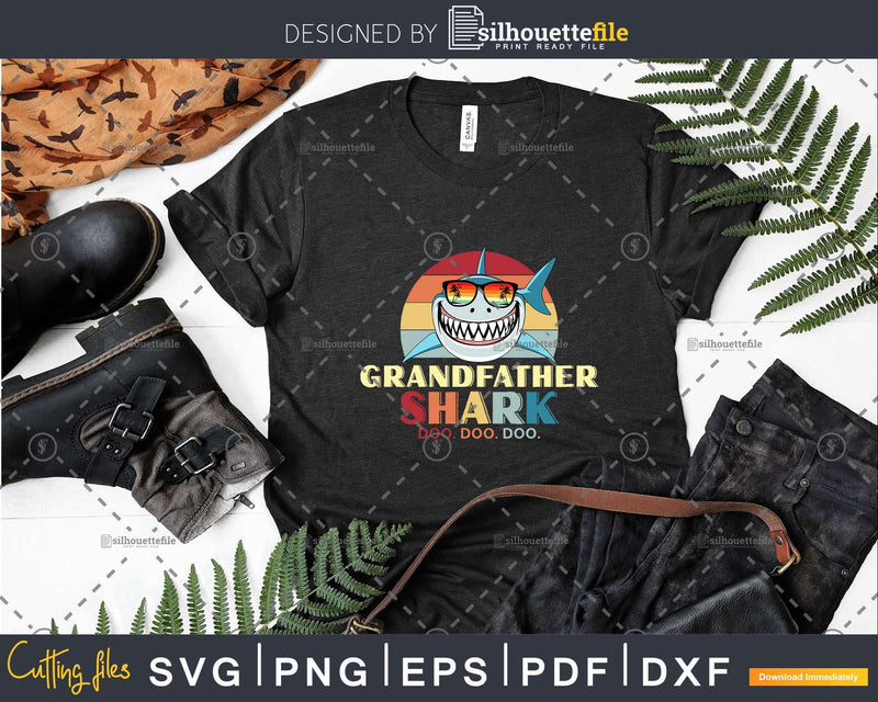 Retro Vintage Grandfather Baby Shark Funny Birthday Svg Png