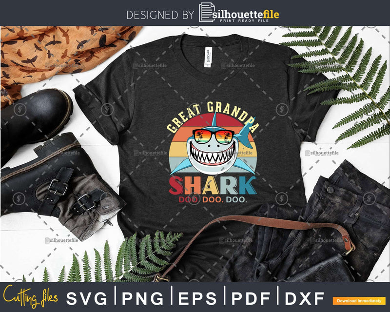 Retro Vintage Great Grandpa Shark Doo Svg Png Files For