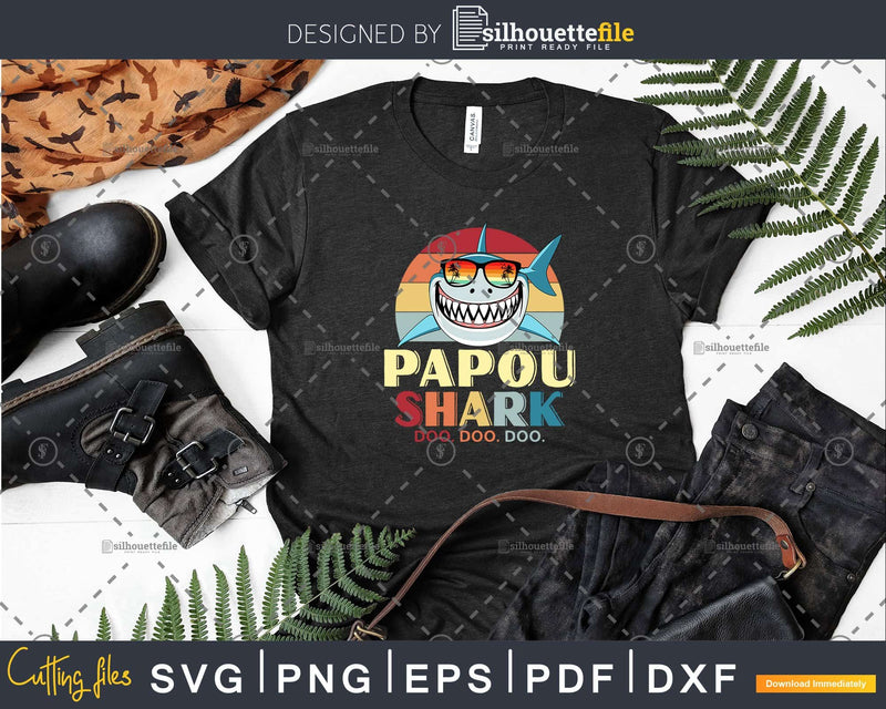 Retro Vintage Papou Shark Doo Svg Png Cricut Files