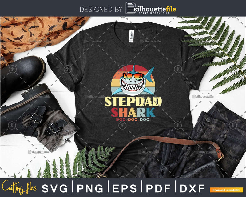 Retro Vintage Stepdad Shark Doo Svg Png Dxf Cut Files