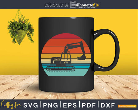 Retro Vintage Sunset Excavator Svg Dxf Cutting Files