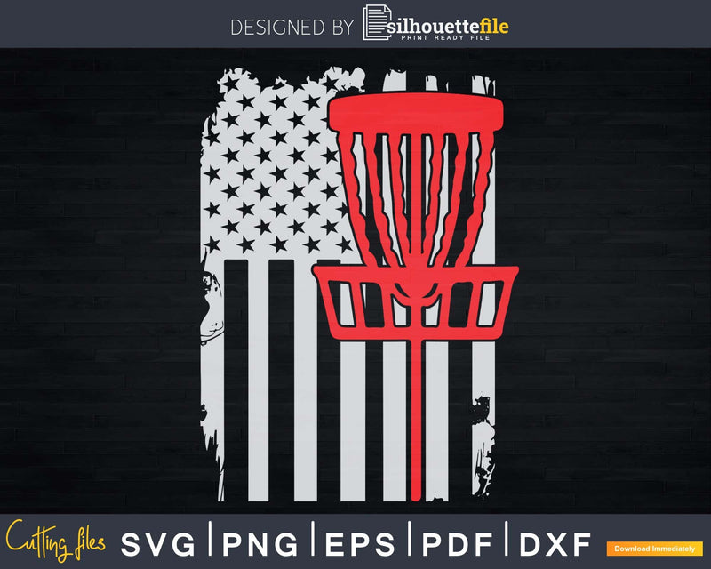 Retro Vintage USA Flag Distressed Disk Golf Svg Png Dxf Cut