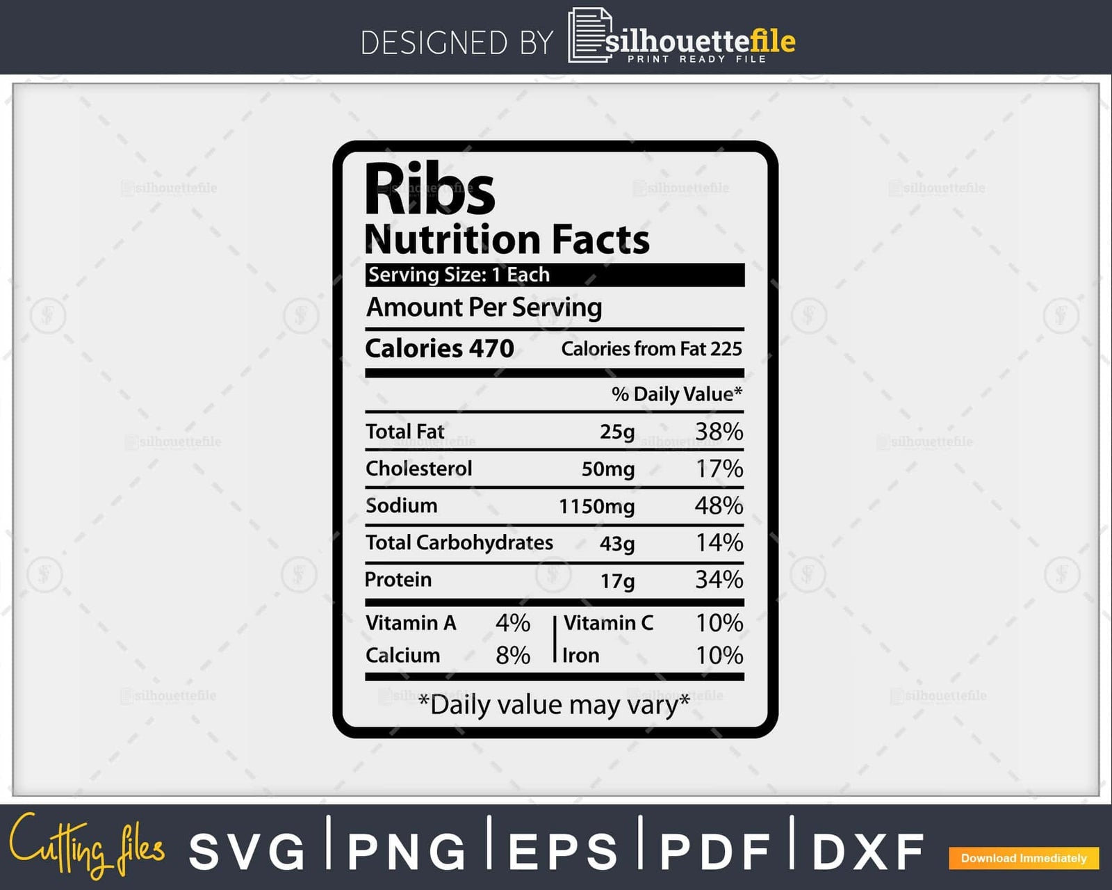 Ribs Nutrition Facts Thanksgiving Christmas Svg Png Digital File