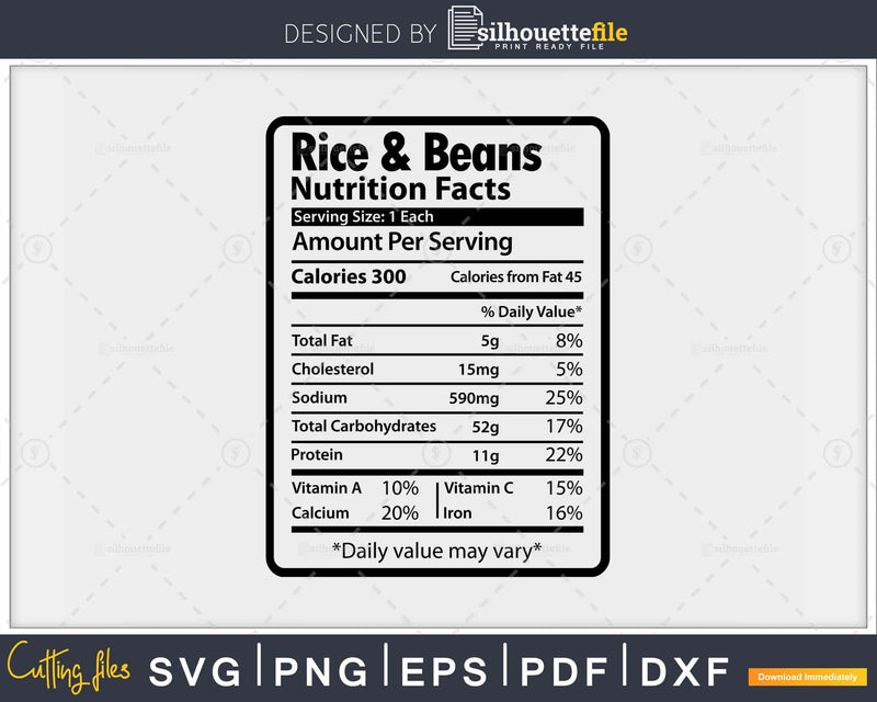 Rice & Beans Nutrition Facts Funny Thanksgiving Christmas