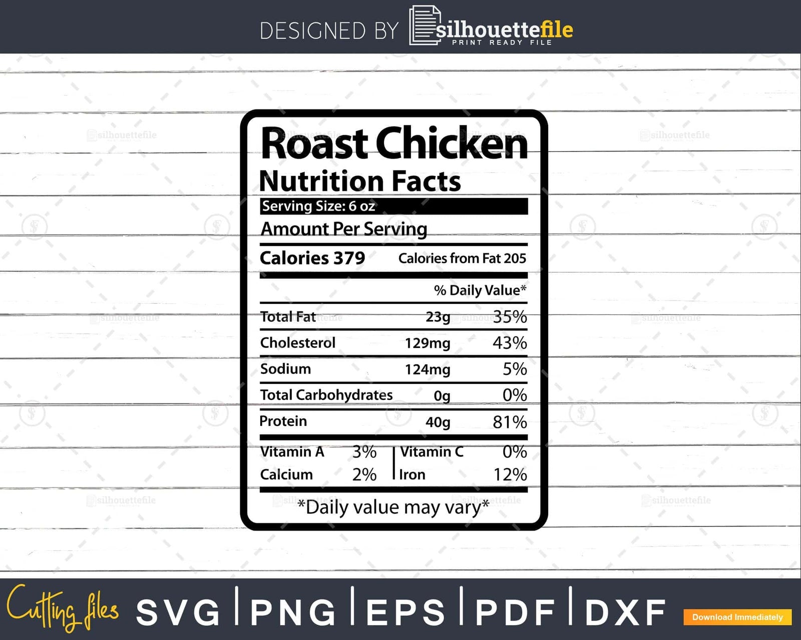 Roast Chicken Nutrition Facts Funny Thanksgiving Svg Png Cut File Silhouettefile