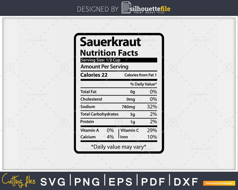 Sauerkraut Nutrition Facts Funny Thanksgiving Christmas Svg