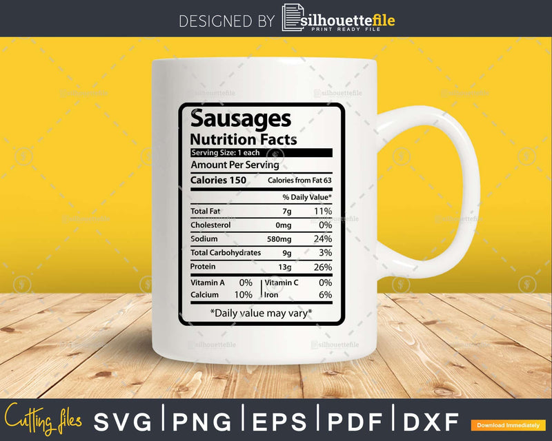 Sausages Nutrition Facts Funny Thanksgiving Christmas Svg