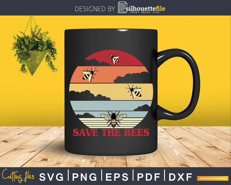 Save The Bees Retro Style Climate Change svg png cut files