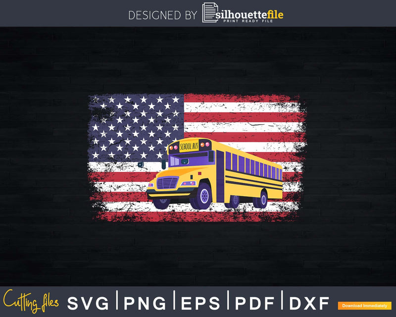 School Bus Driver America Flag Patriotic Driving Svg Design