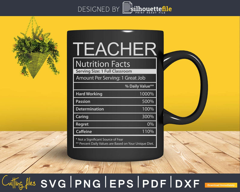 School Teacher Nutrition Facts Educator Svg Png Dxf Cricut